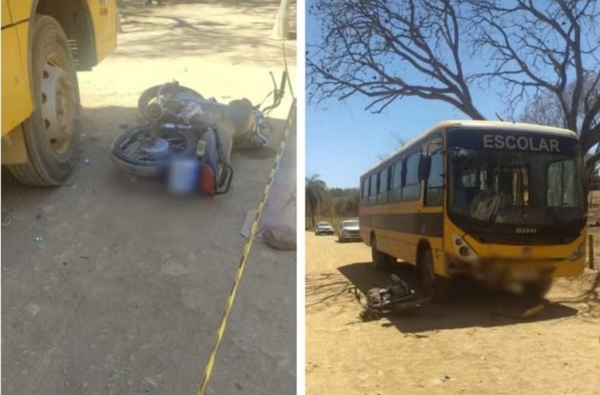  Motociclista morre em colisão com ônibus escolar